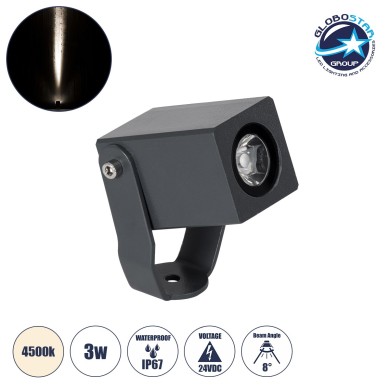 GloboStar® TREELIGHT-TREEMARO 90473 Σποτ Φωτισμού Ειδικό για Φυτά - Δέντρα LED 3W 345lm 8° DC 24V Αδιάβροχο IP67 Μ3.5 x Π6.4 x Υ10cm Φυσικό Λευκό 4500K - Γκρι Ανθρακί - 3 Years Warranty